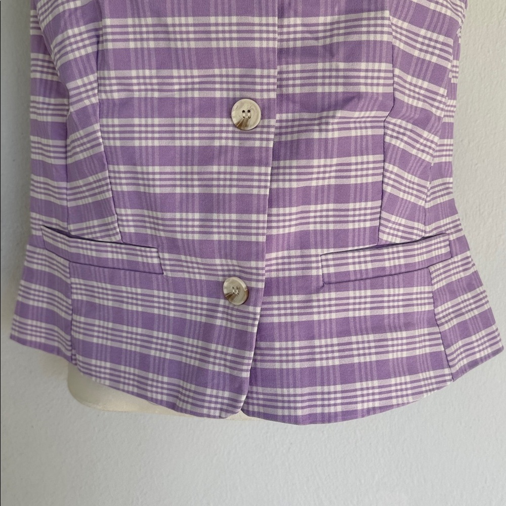New York & Company purple white plaid button up sleeveless vest blouse small - Picture 5 of 13